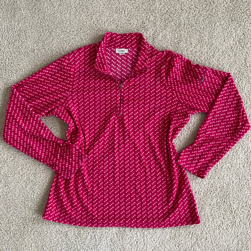 Rare Vintage L.L. Bean Pink Heart Fleece Pullover